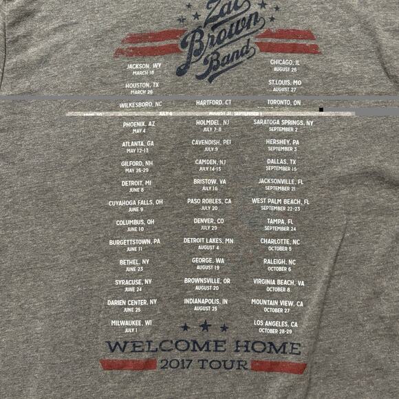Zac Brown Band Welcome Home Tour 2017 Gray Tee Flag Bison & Tour Dates Large - Picture 3 of 5